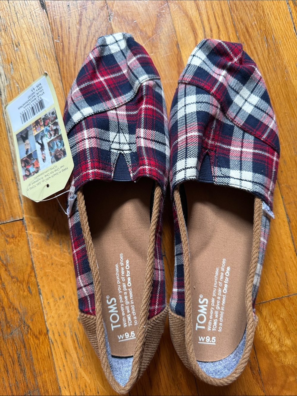 Toms Women's Red, Navy & White Plaid Classic Slip-Ons